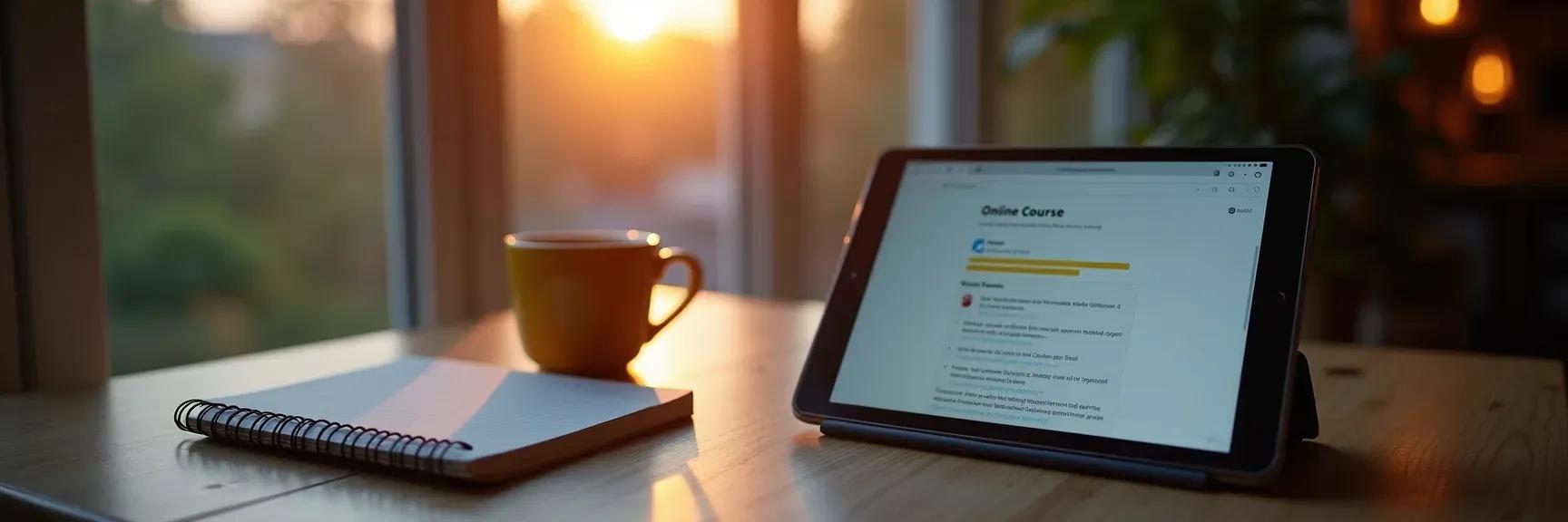 A job seeker learning new skills through an online course in a calm home office setting, symbolizing self-led upskilling.