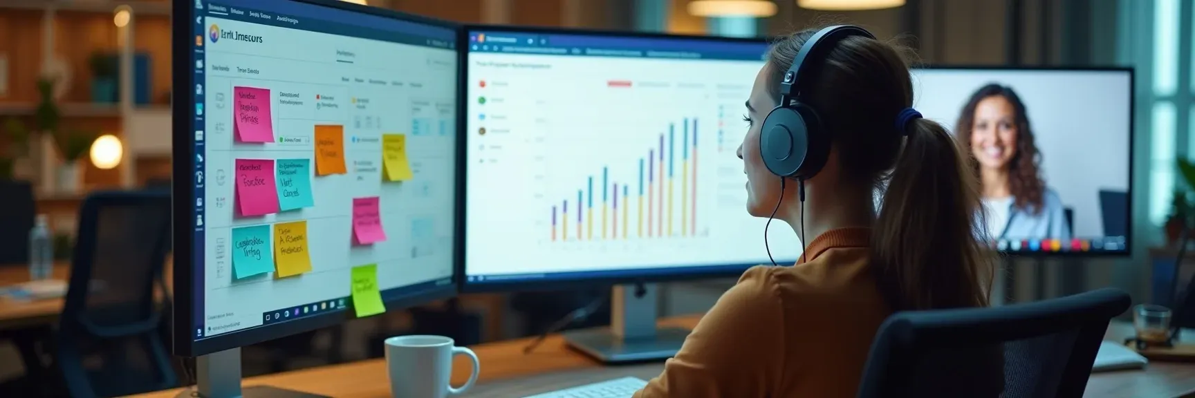 A recruiter’s desk with active hiring dashboards, interview notes, and multitasking tools, reflecting fast-paced, data-led recruitment practices in 2025.
